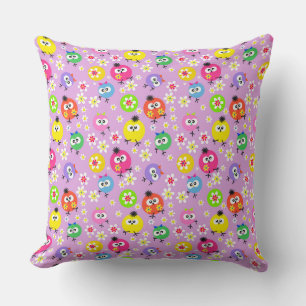 Seamless pattern kids birds owls bright childish  throw pillow