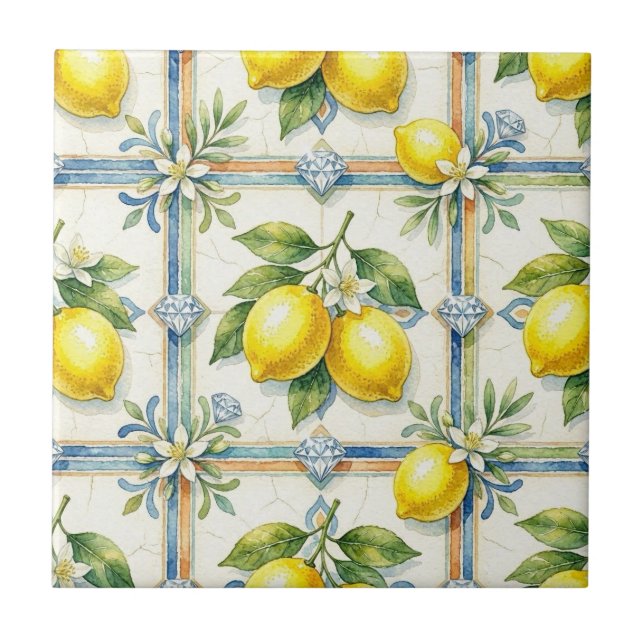 Seamless Pattern Lemons and Diamonds Tile (Front)