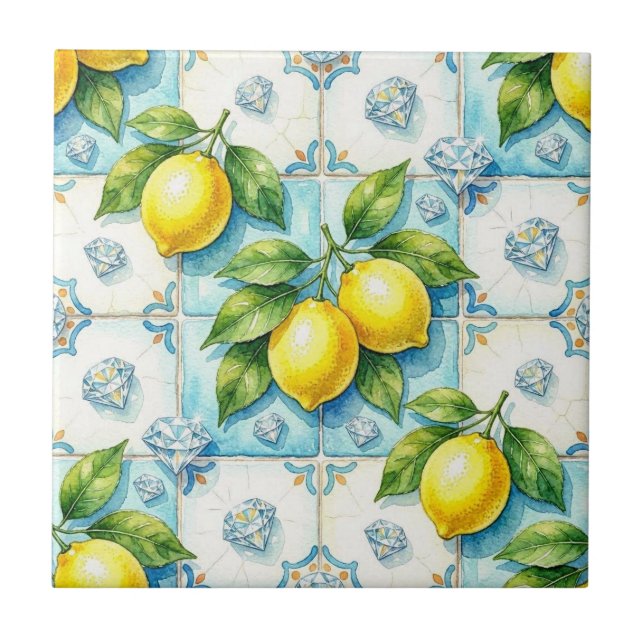 Seamless Pattern Lemons and Diamonds Tile (Front)