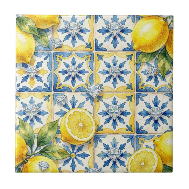 Seamless Pattern Lemons and Diamonds Tile (Front)