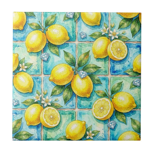 Seamless Pattern Lemons and Diamonds Tile (Front)