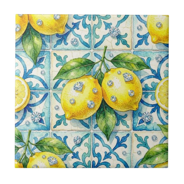 Seamless Pattern Lemons and Diamonds Tile (Front)