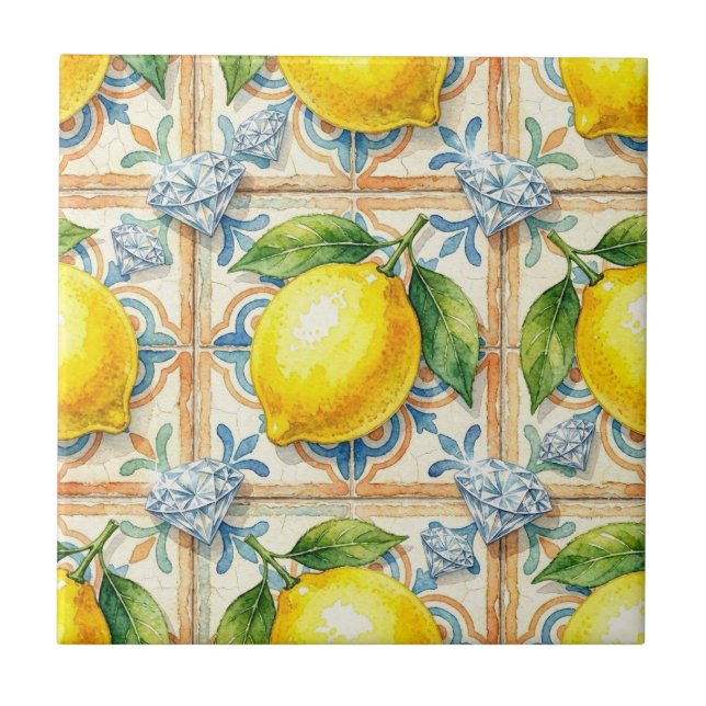 Seamless Pattern Lemons and Diamonds Tile (Front)