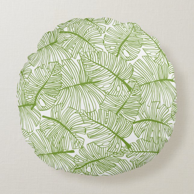 Seamless pattern Monstera leaves background. Flora Round Pillow (Front)