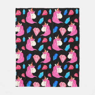 Seamless pattern of a magic unicorn with multicolo fleece blanket