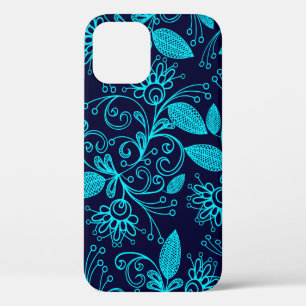 Seamless pattern of abstract blue colour on dark b iPhone 12 case