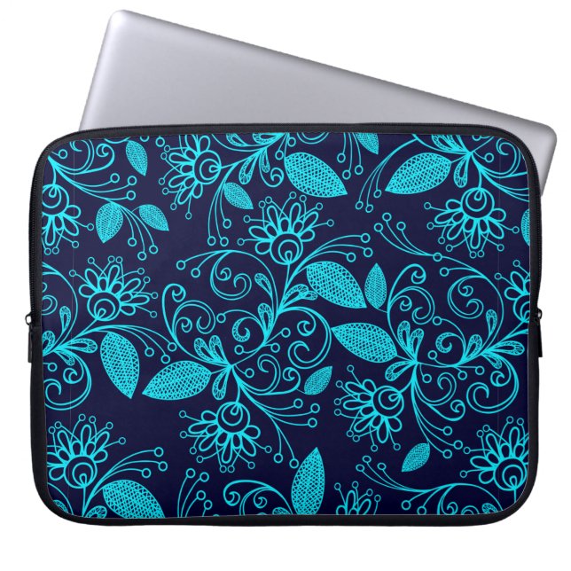 Seamless pattern of abstract blue colour on dark b laptop sleeve (Front)