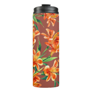 Seamless pattern of Alstroemeria painted in waterc Thermal Tumbler