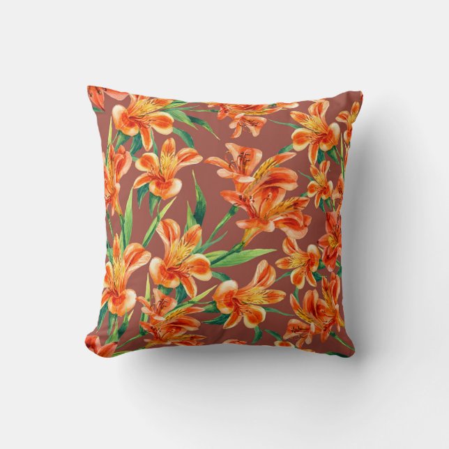 Seamless pattern of Alstroemeria painted in waterc Throw Pillow (Front)