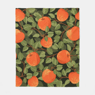 Seamless pattern of apples with green leaves flat  fleece blanket