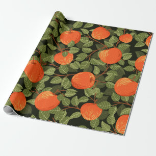 Seamless pattern of apples with green leaves flat  wrapping paper