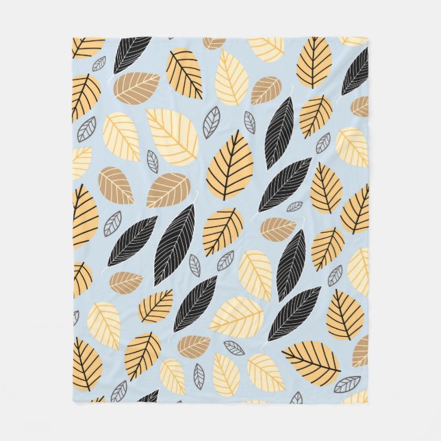 Seamless pattern of autumn leaves on a blue backgr fleece blanket (Front)