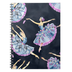 Seamless pattern of ballet dancers, watercolor pai notebook