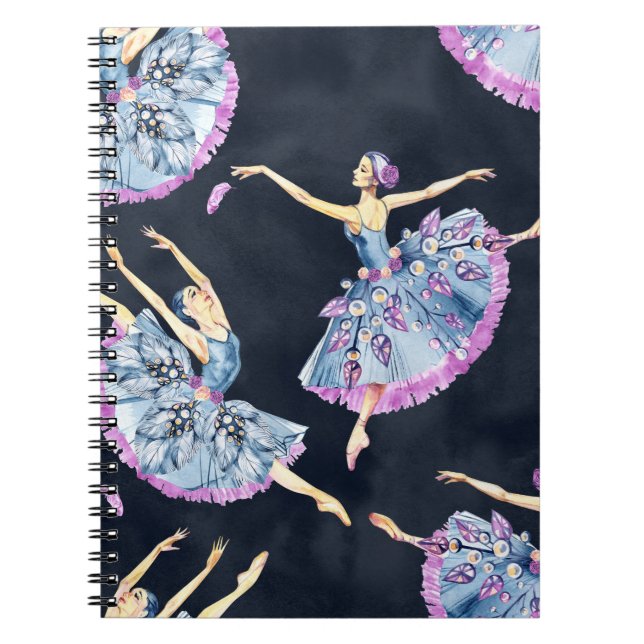 Seamless pattern of ballet dancers, watercolor pai notebook (Front)