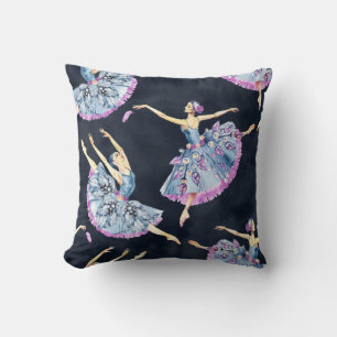 Seamless pattern of ballet dancers, watercolor pai throw pillow