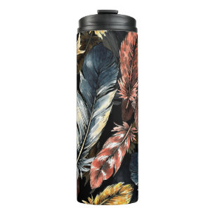 Seamless pattern of bird feathers.  thermal tumbler
