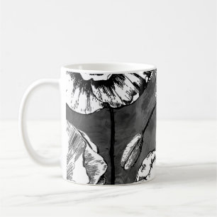 Seamless pattern of black and white poppies. Illus Coffee Mug