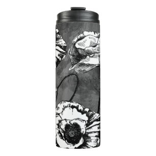 Seamless pattern of black and white poppies. Illus Thermal Tumbler