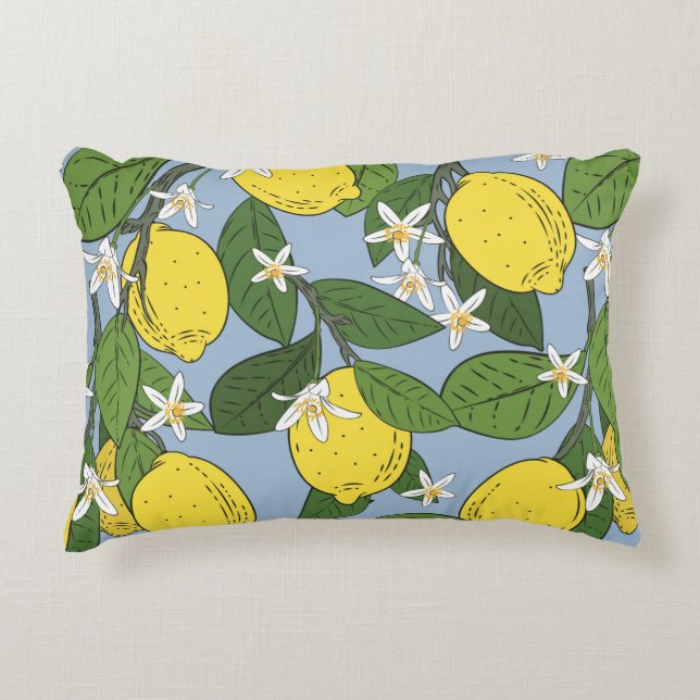 Seamless pattern of branches with lemons,  green l accent pillow (Front)