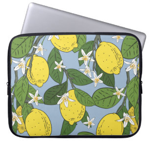 Seamless pattern of branches with lemons,  green l laptop sleeve