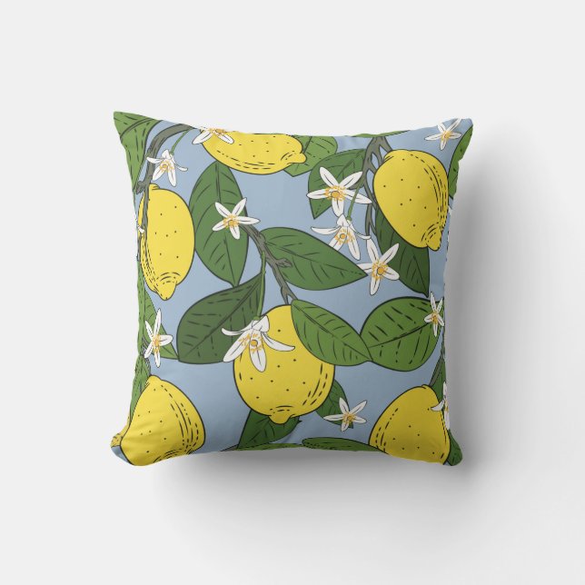 Seamless pattern of branches with lemons,green lea throw pillow (Front)