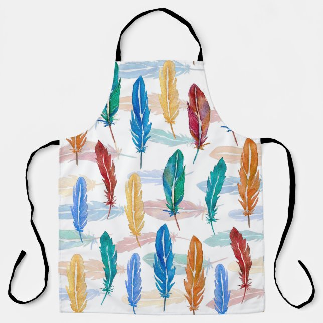 Seamless pattern of bright feathers painted in wat apron (Front)