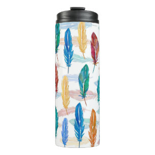 Seamless pattern of bright feathers painted in wat thermal tumbler