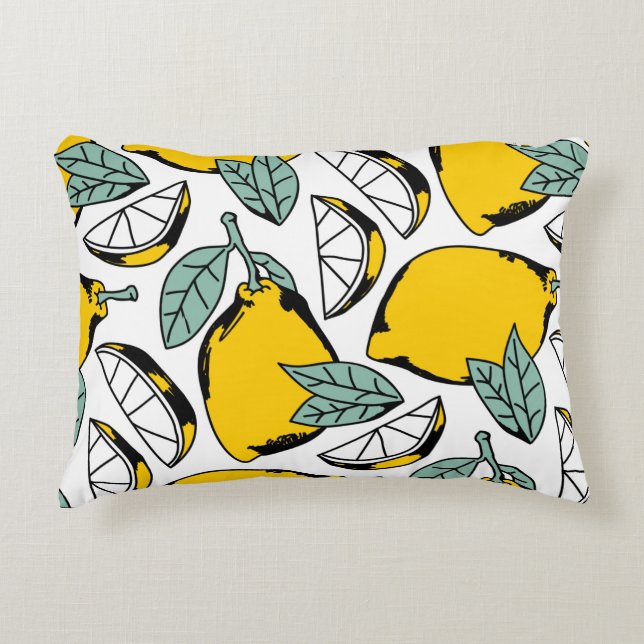 Seamless pattern of bright hand drawn lemons,halfs accent pillow (Front)