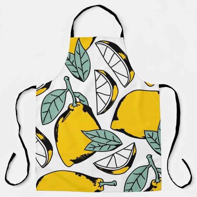 Seamless pattern of bright hand drawn lemons,halfs apron (Front)