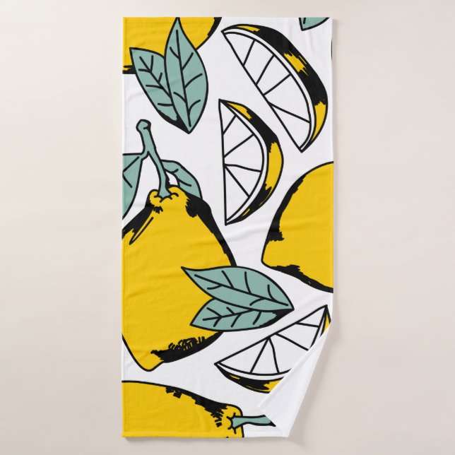 Seamless pattern of bright hand drawn lemons,halfs bath towel (Bath Towel)