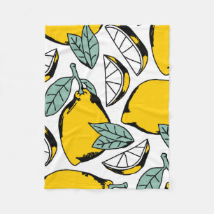 Seamless pattern of bright hand drawn lemons,halfs fleece blanket