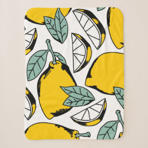 Seamless pattern of bright hand drawn lemons,halfs sherpa blanket