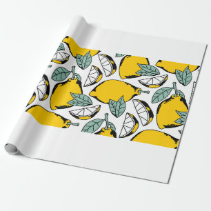 Seamless pattern of bright hand drawn lemons,halfs wrapping paper