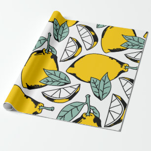 Seamless pattern of bright hand drawn lemons,halfs wrapping paper