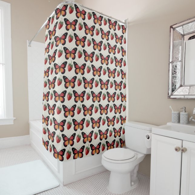 Seamless Pattern of Butterflies and Strawberries (In Situ)