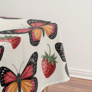 Seamless Pattern of Butterflies and Strawberries Tablecloth