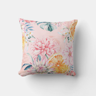 Seamless pattern of chrysanthemum, orange and Bloo Throw Pillow