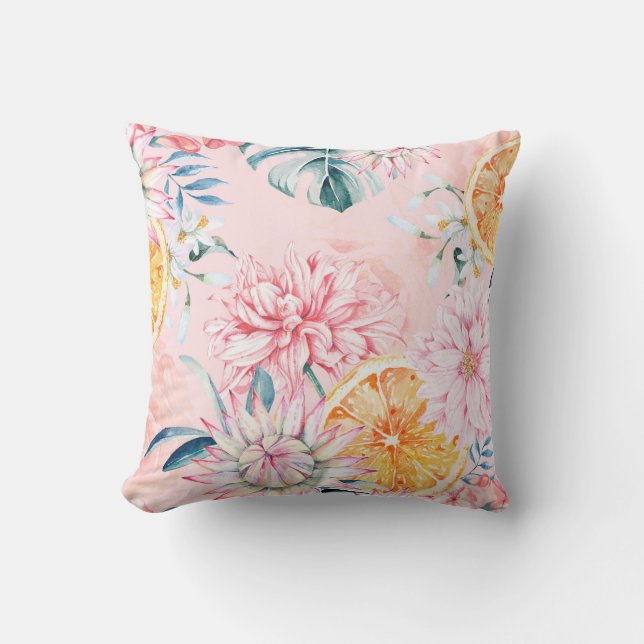 Seamless pattern of chrysanthemum, orange and Bloo Throw Pillow (Front)
