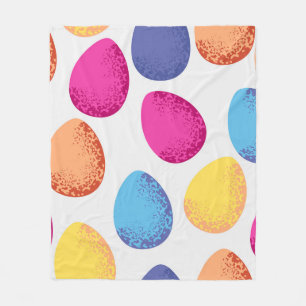 Seamless pattern of colorful Easter eggs on white Fleece Blanket