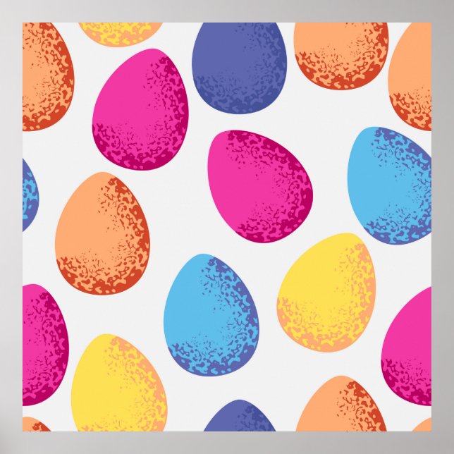 Seamless pattern of colourful Easter eggs on white Poster (Front)