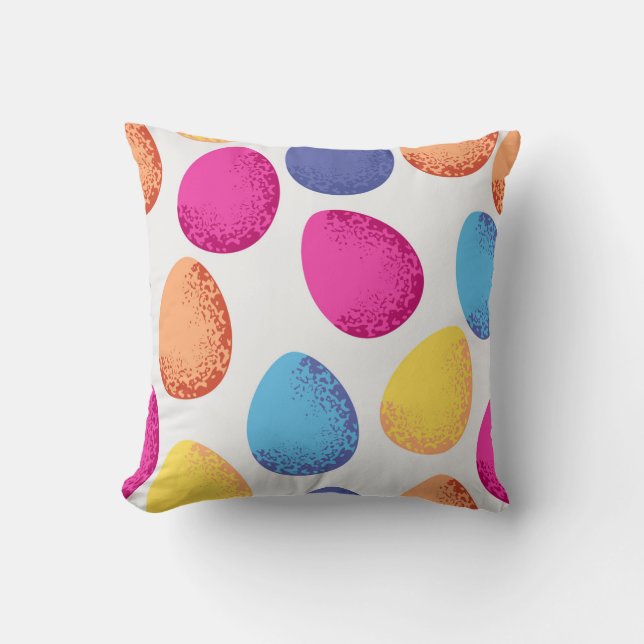 Seamless pattern of colourful Easter eggs on white Throw Pillow (Front)