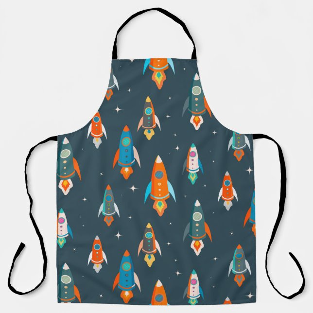 Seamless pattern of colourful rockets in outer spa apron (Front)