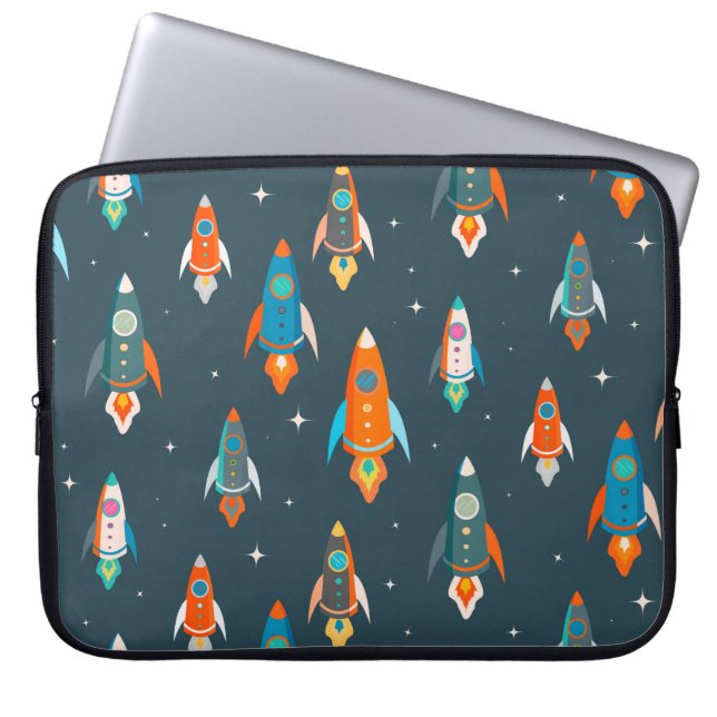 Seamless pattern of colourful rockets in outer spa laptop sleeve (Front)