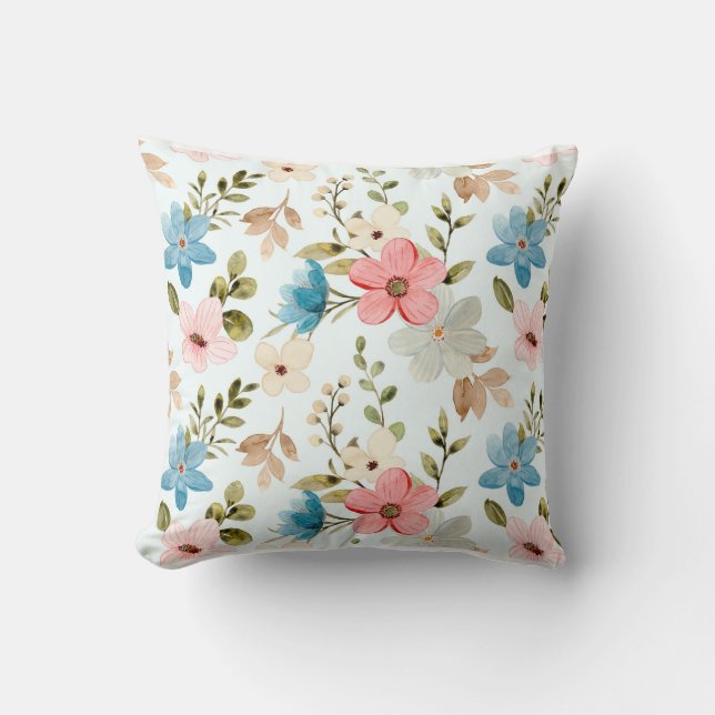 Seamless pattern of colourful watercolor wildflowe throw pillow (Front)