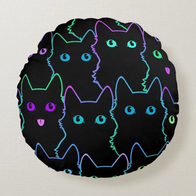 seamless pattern of cute cat silhouettespattern,se round pillow (Front)
