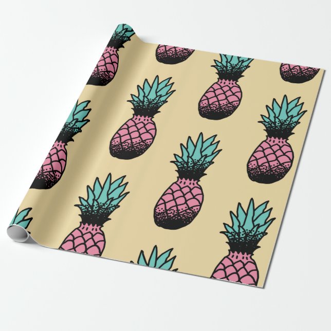 Seamless pattern of cute hand drawn pineapple wrapping paper (Unrolled)