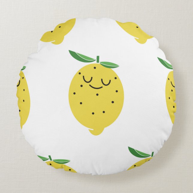 seamless pattern of Cute Lemon cartoon,  Round Pillow (Front)