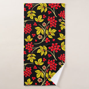 seamless pattern of flowers and berries. Russian Bath Towel