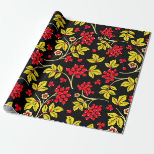 seamless pattern of flowers and berries. Russian Wrapping Paper