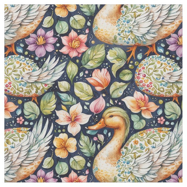 "Seamless Pattern of Geese Among Leaves" Fabric (Close Up)